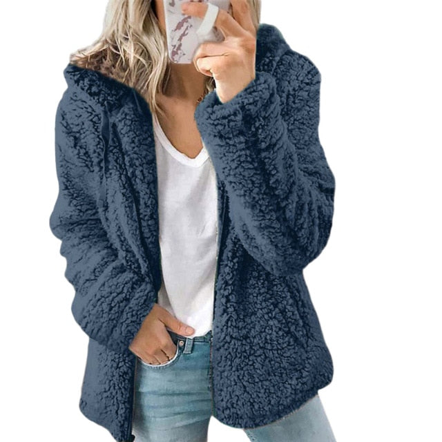 Woman Jacket 2021 Europe New Fashion Long Sleeeve Outfit Hooded Fleece Wool Coat Women Warm