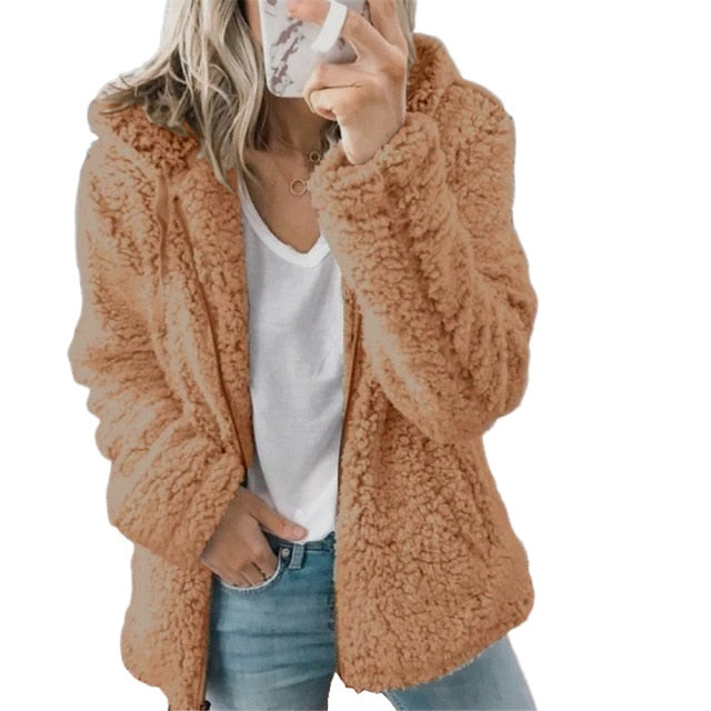 Woman Jacket 2021 Europe New Fashion Long Sleeeve Outfit Hooded Fleece Wool Coat Women Warm
