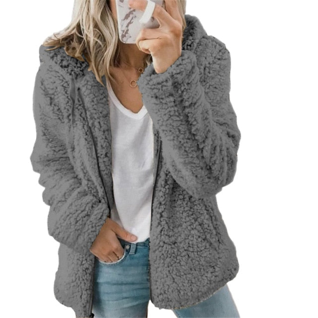 Woman Jacket 2021 Europe New Fashion Long Sleeeve Outfit Hooded Fleece Wool Coat Women Warm