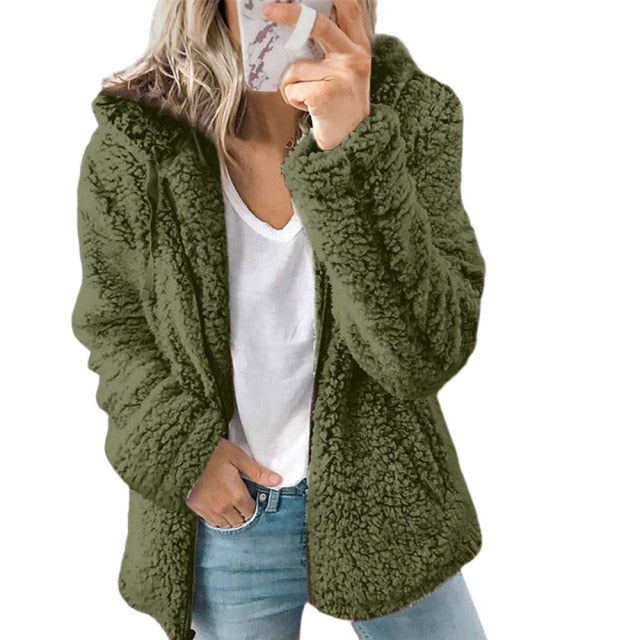 Woman Jacket 2021 Europe New Fashion Long Sleeeve Outfit Hooded Fleece Wool Coat Women Warm
