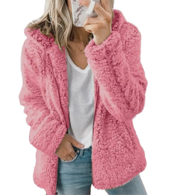 Woman Jacket 2021 Europe New Fashion Long Sleeeve Outfit Hooded Fleece Wool Coat Women Warm
