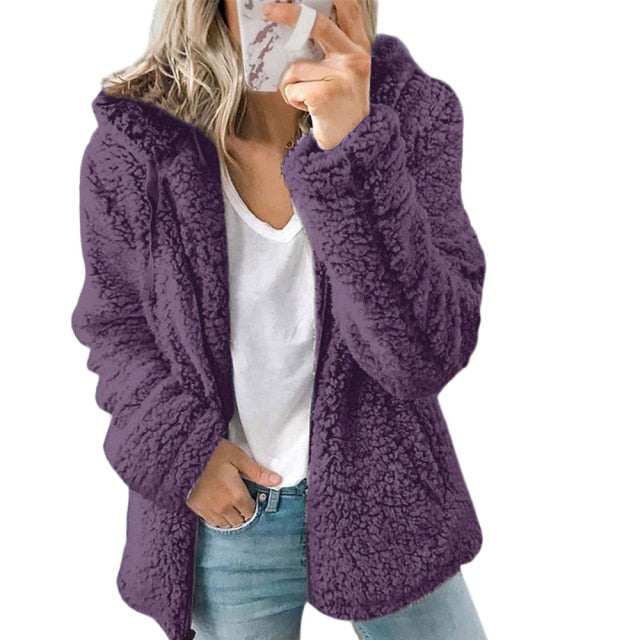 Woman Jacket 2021 Europe New Fashion Long Sleeeve Outfit Hooded Fleece Wool Coat Women Warm