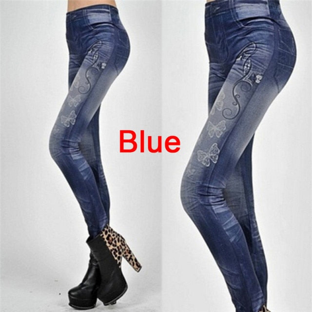 Women Leggings Denim Jeans Pants With Pocket Slim Leggings Women Fitness Blue Black Leggins